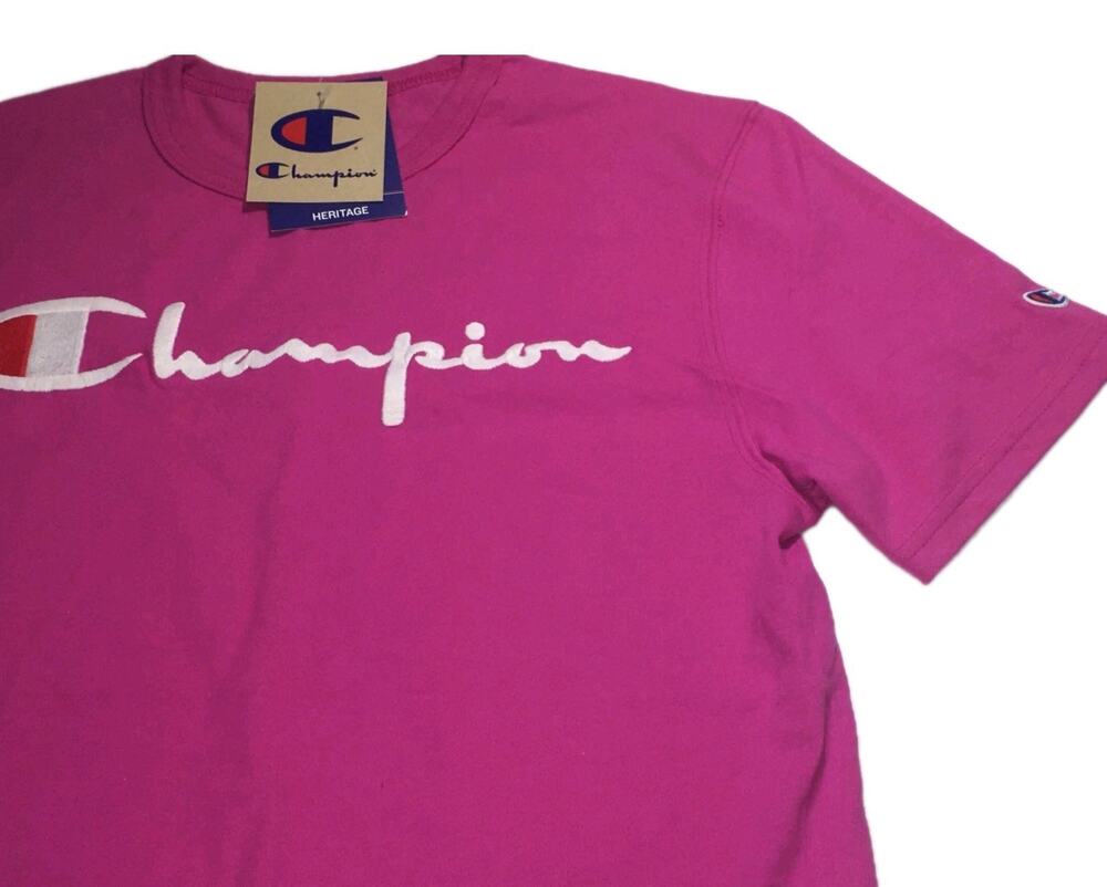 CHAMPION LIFE HERITAGE SCRIPT TEE Short Sleeve Pink Size Small